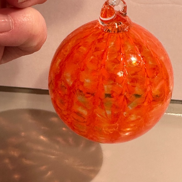 Hand Blown Glass Ornament Sun Catcher Orange 3 inch Diameter - Picture 1 of 4